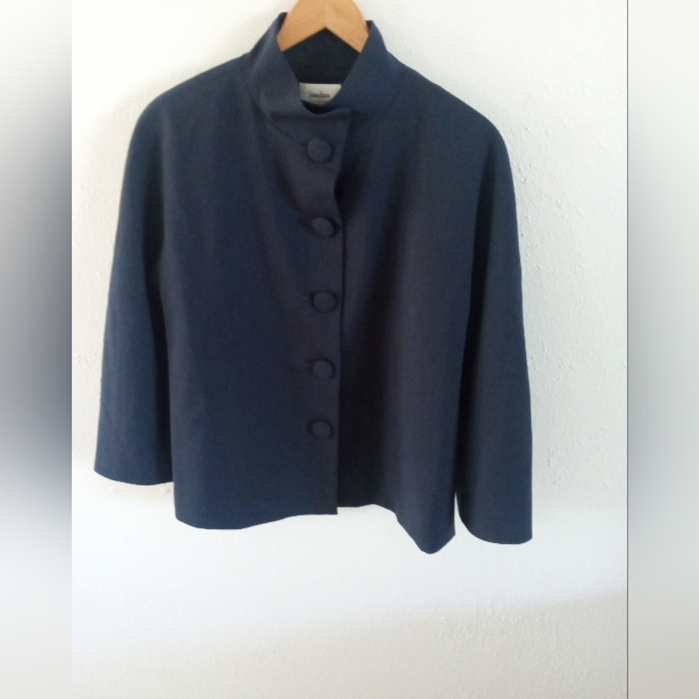 NEIMAN MARCUS Wool High Collar Blazer Jacket In Navy Blue | 6 - Picture 4 of 8